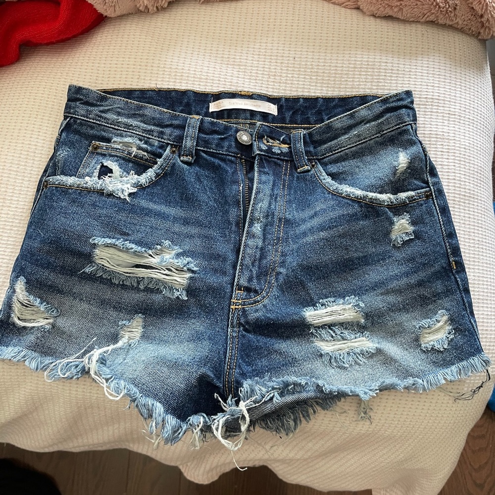 Zara ripped high waisted jean shorts